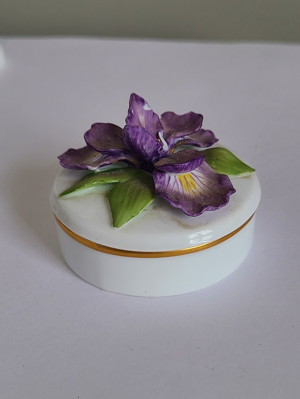 Vintage Lenox Porcelain Country Garden Collection Blue Flag Iris Trinket Box